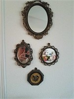 (4) Vintage Metal Ornate Mirrors & Sheep Wall
