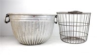 Primitive Wash Tub & Wire Handle Basket