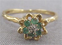 10KT Yellow Gold Emerald and Diamond Ring.