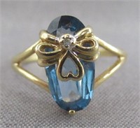 10KT Yellow Gold Blue Topaz and Diamond Ring.
