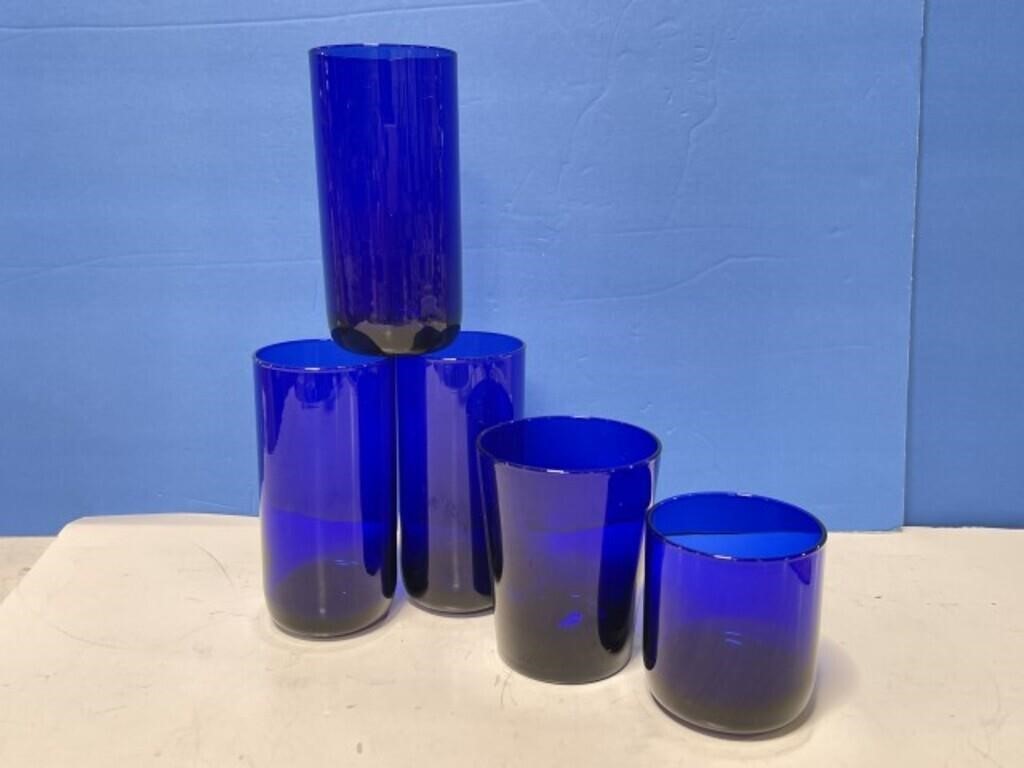 5 Cobalt Blue Glasses (could be used as candle