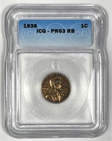 1938 Lincoln Wheat Cent Proof ICG PR63 RB