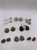 CLIP ON EARRING LOT OF 8- SOME VINTAGE