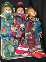 (3) Cloth-Bodied Clown Dolls