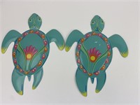 (2) Colorful Sea Turtles Metal Wall Decor