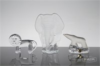 Lot of 3 Clear Glass  Animal Figures