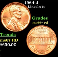 1964-d Lincoln Cent 1c Grades GEM++ RD