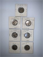 7 Jefferson Nickels - 1938P, 1938D(5), 1939S