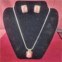 .925 Silver and Rhodonite Pendant and Earring s