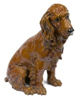 LARGE CERAMIC SEATED SPANIEL DOG SCULPTURE