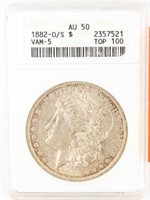 Coin 1882-O Over S Morgan Silver Dollar ANACS AU50