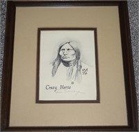 Jim Savage Signed 1975 Crazy Horse Framed Art