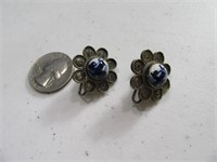 Filagree Type Vtg Earring w/ Blue Pottery Inlay