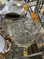 3 SECTION GOLD RIMMED DIVIDED GLASS PLATE