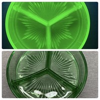 Vintage Uranium Glass Divided Dish