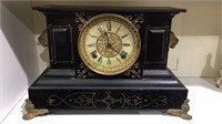 Antique painted metal case mantel clock by