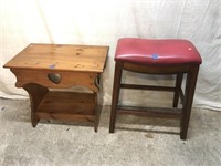Wooden 2-Tier End Table & Leather Top Stool