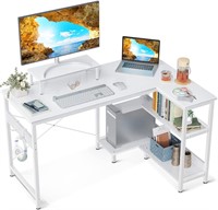 ODK 40in L-Shaped Desk with Shelves  White