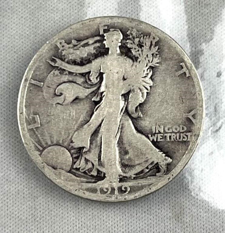 1919-D Walking Liberty Silver Half Dollar, US 50c