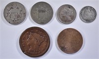 6 COIN LOT: 1851 LARGE CENT,