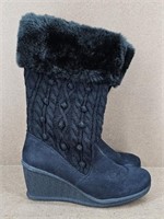 NEW Ladies Black Wedge Boots Size 8