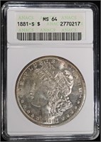 1881-S MORGAN DOLLAR ANACS MS64