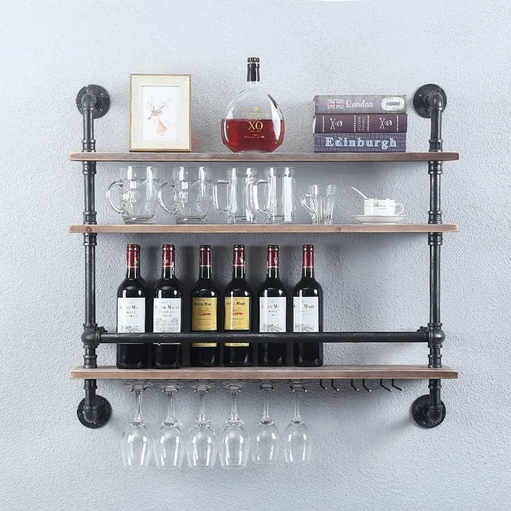 Industrial Pipe Shelf Wine Rack Wall Mounted