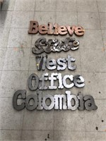 5cnt Metal Signs - Believe, State, West, Office,