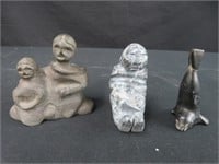 3 CARVED SOAPSTONE FIGURES
