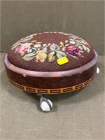 Antique Mahogany Ball & Claw Needlepoint Footstool