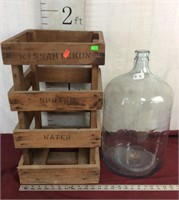 Vintage Glass Carboy in Crate