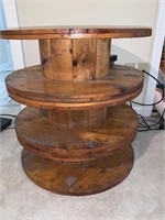 WOODEN SPOOL TABLE, 24" X 23.5"