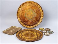 Wooden, Hand Painted Trays & Coasters