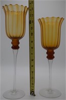 Amber Italian Glass Candle Holders, Vintage - 2