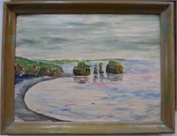 R. Reich Seashore Landscape Oil Painting