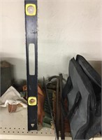 Tool belt, level, pry bar, square, tool bag