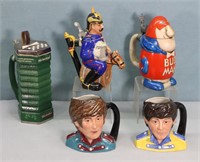 (2) Royal Doulton Beatles Mugs, 3 Figural Steins