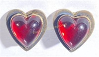 Sterling Silver Red Heart Clip On Earrings