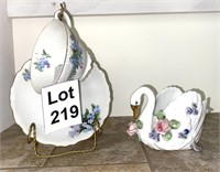 Floral Patterned Tea Set and Swan made in Japan