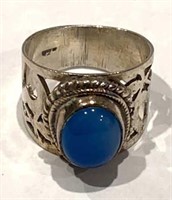 Sterling Blue Stone Wide Ring