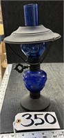 Cobalt Blue Glass Oil Lamp w/ Blue Glass Chimney