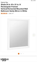 Rectangular Framed Bathroom Vanity Mirror in White