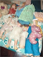Antique doll and clothing lot