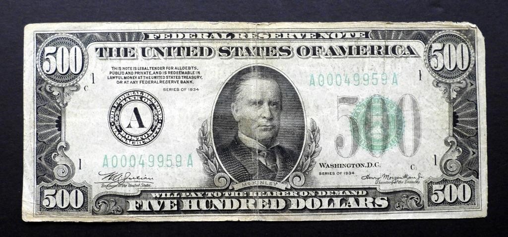 1934 $500 FEDERAL RESERVE NOTE