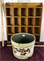 Antique Maple Syrup Bucket & Wooden Spice Rack