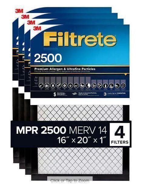 3M 2500 Series Filtrete 1" Filter, 4-pack