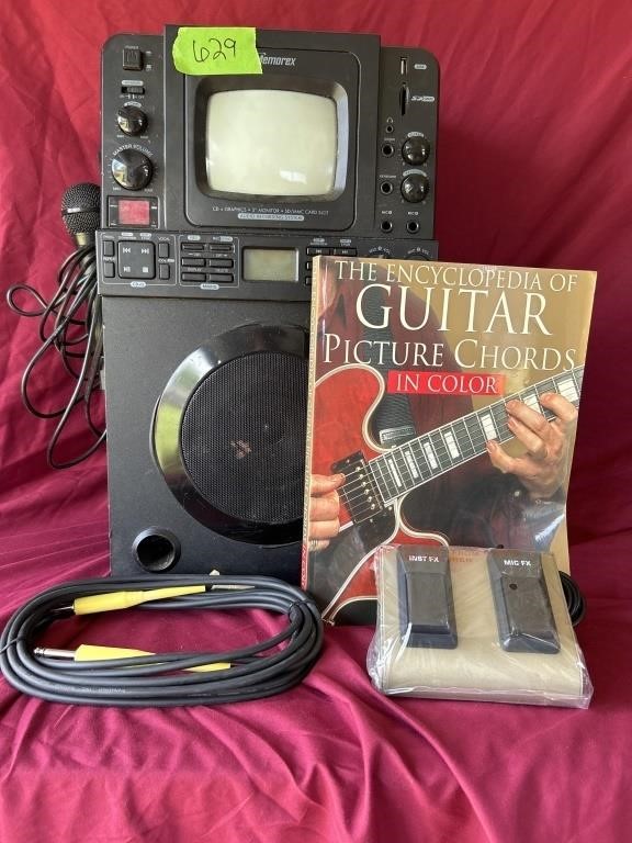 Karaoke machine 
Guitar instruction book 
Mic