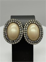 Vintage Faux Pearl & Rhinestone Clip-On Earrings