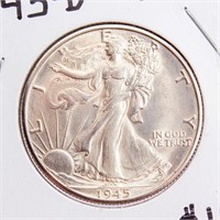 Coin Walking Liberty 1945-D Half Dollar BU