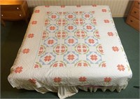 VTG Handmade Cross-Stich Flowers Pattern Quilt